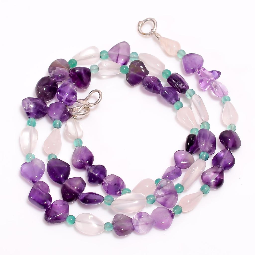 Natural Amethyst Crystal Chalcedony Mix Shape Smooth Beads Necklace 3-10 Mm 18" UB-8507