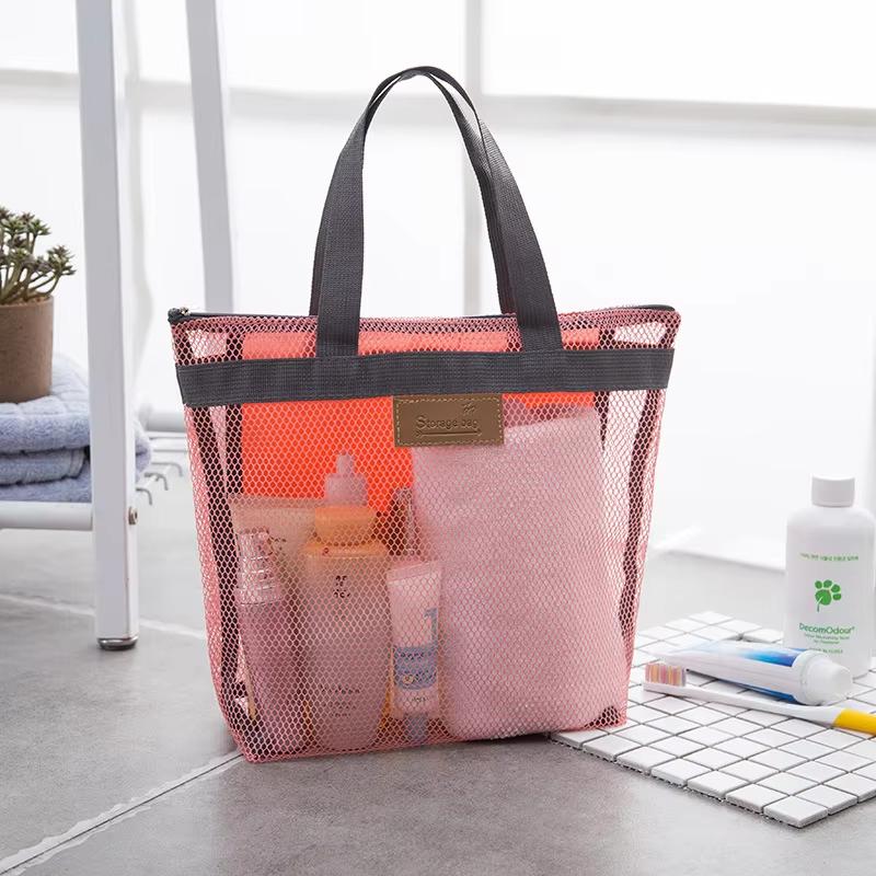 1pc Mesh Toiletry Storage Bags with Handle Large Capacity Makeup Bag Portable Travel Toiletries Handbags Cosmetic Organizer