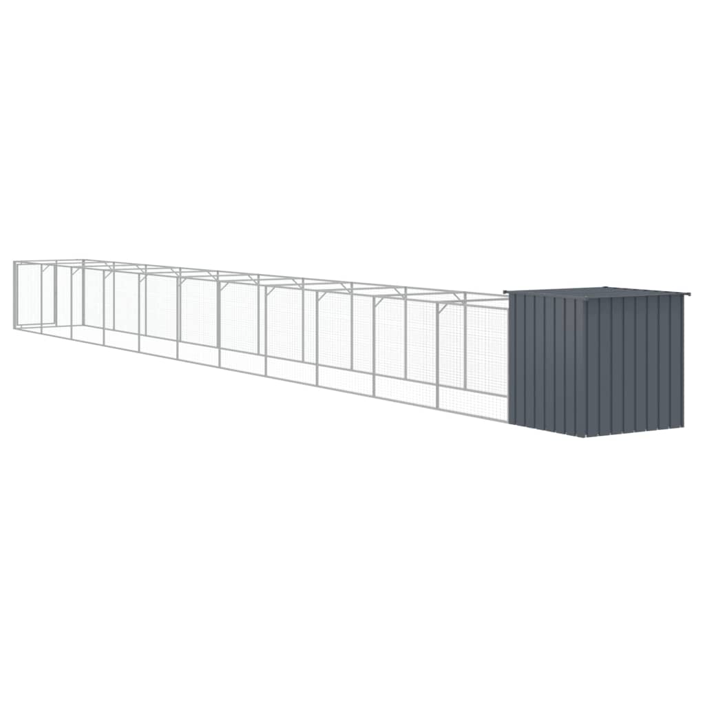 Dog House with Run Anthracite Grey 110 x 1221 x 110 cm Galvanized Steel
