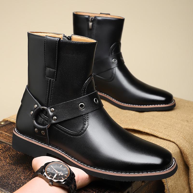 Повседневные высокие мужские кожаные туфли Модный британский стиль дизайна Повседневные уличные прогулки Деловая офисная обувь Популярно