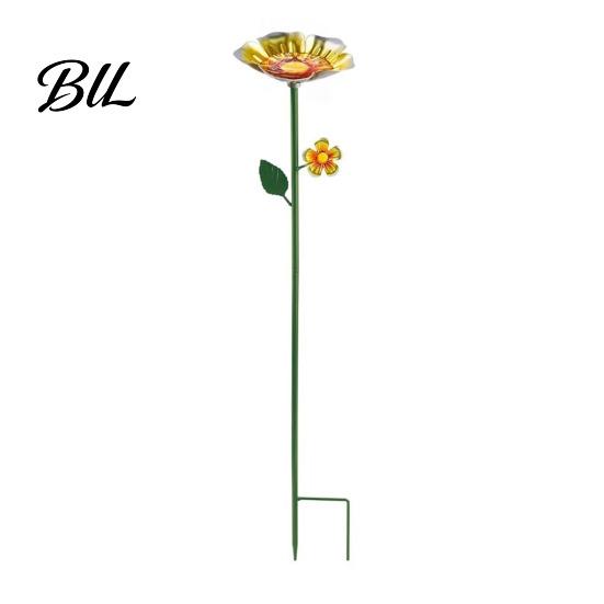 Outdoor Garden Decor Metal Flower Stake Bee Watering Station Bird Bath Butterfly Water Feeder with for Pollinators Birds Yard Patio Floral Sculpture