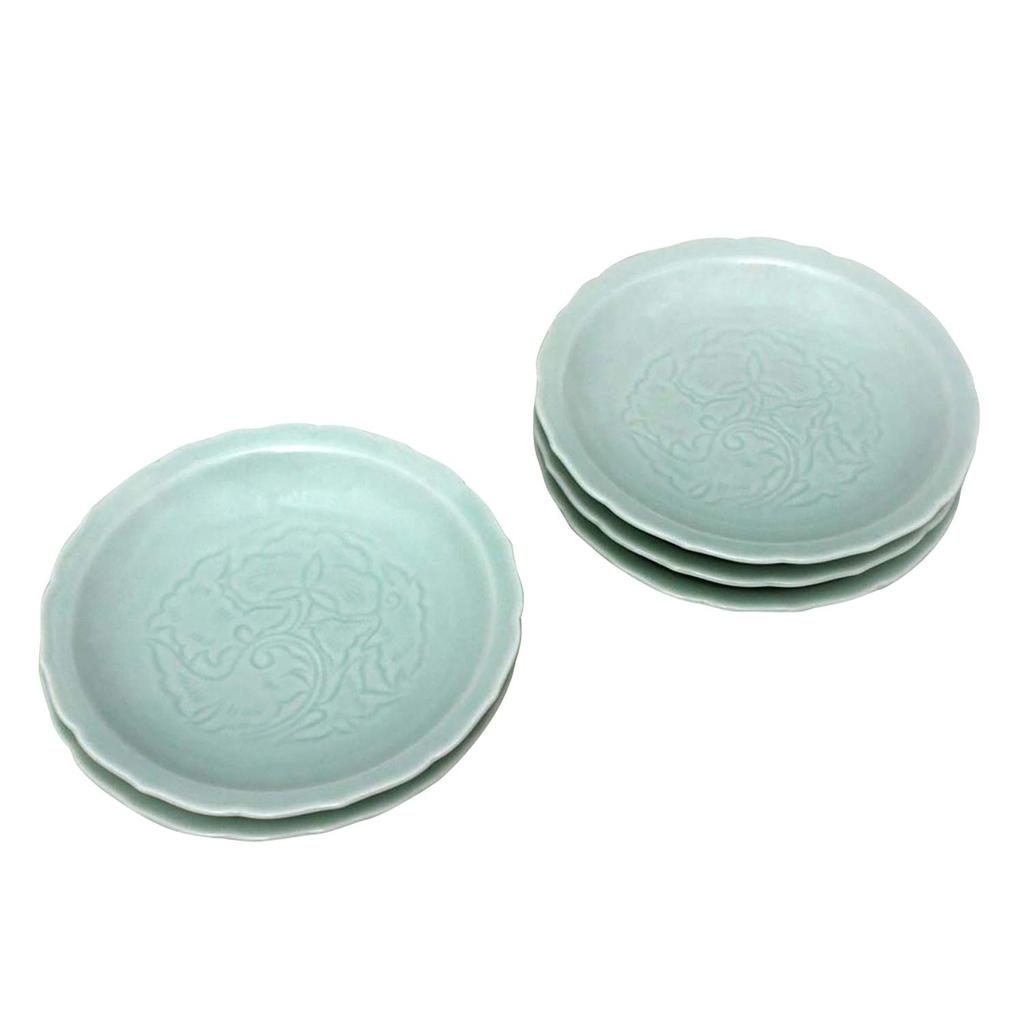 Aritayaki Utsuwa Travelogue Imari Ware Kanzan Kiln Celadon Mat Arabesque Carving Deep Plate Set 52654