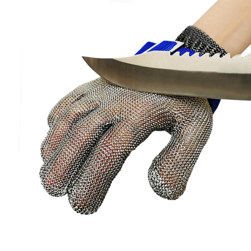 Stainless Steel Gloves Cut Proof Stab Resistant Steel Wire Mesh Working Knuckle Butcher Protection Ambidextrous Safety Gloves
