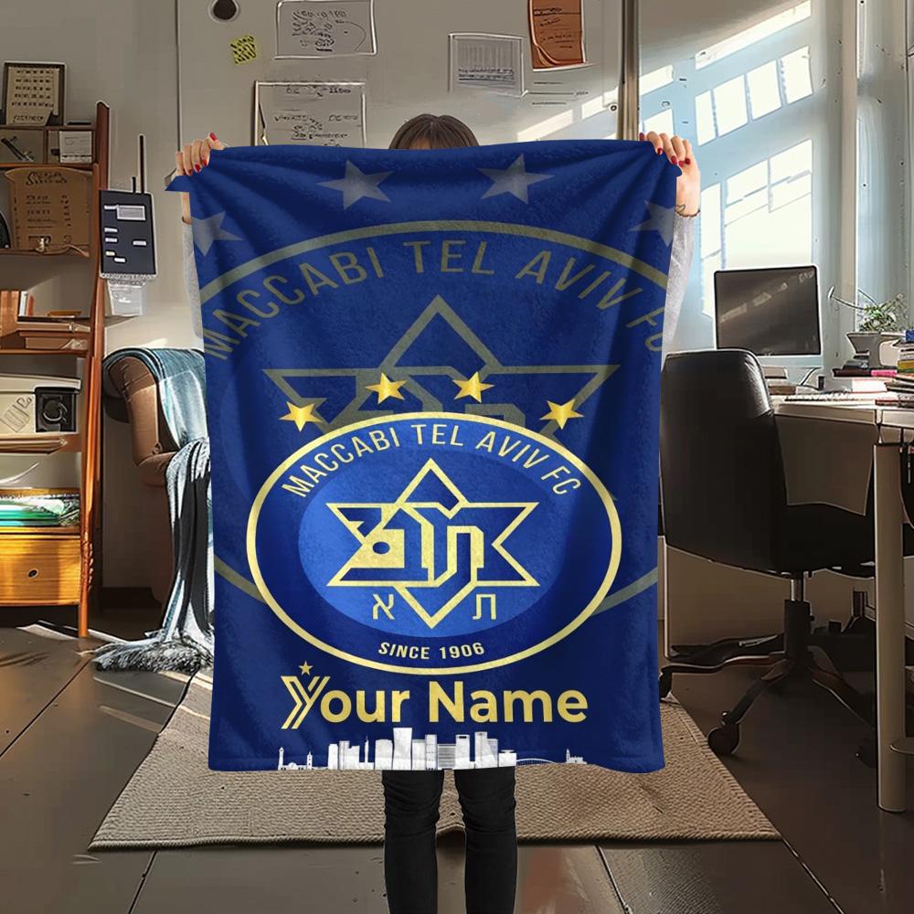 1PC Maccabi Fan Gear Custom Name Patterned Flannel Blanket Suitable For All Seasons For Home Decor Warmth And Comfort Gifts Holiday Present