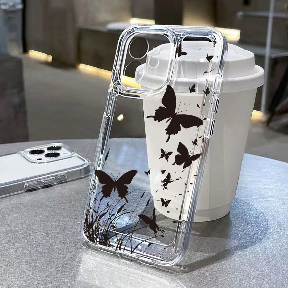 Elegant Butterfly Outline Print Pattern Design Protective Cover for iPhone 17 16 15 14 13 12 11 16E Series Pro Max Plus