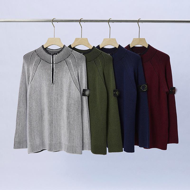 STONE Унисекс Кардиган на молнии с воротником-стойкой и нашивкой Вязаный свитер для осени/зимы