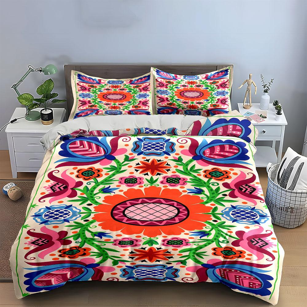 Floral mandala with leaves. Bedding sets Duvet cover sets Duvet covers Pillowcases(1 * Duvet Cover 2 * Pillowcases without duvet insert)