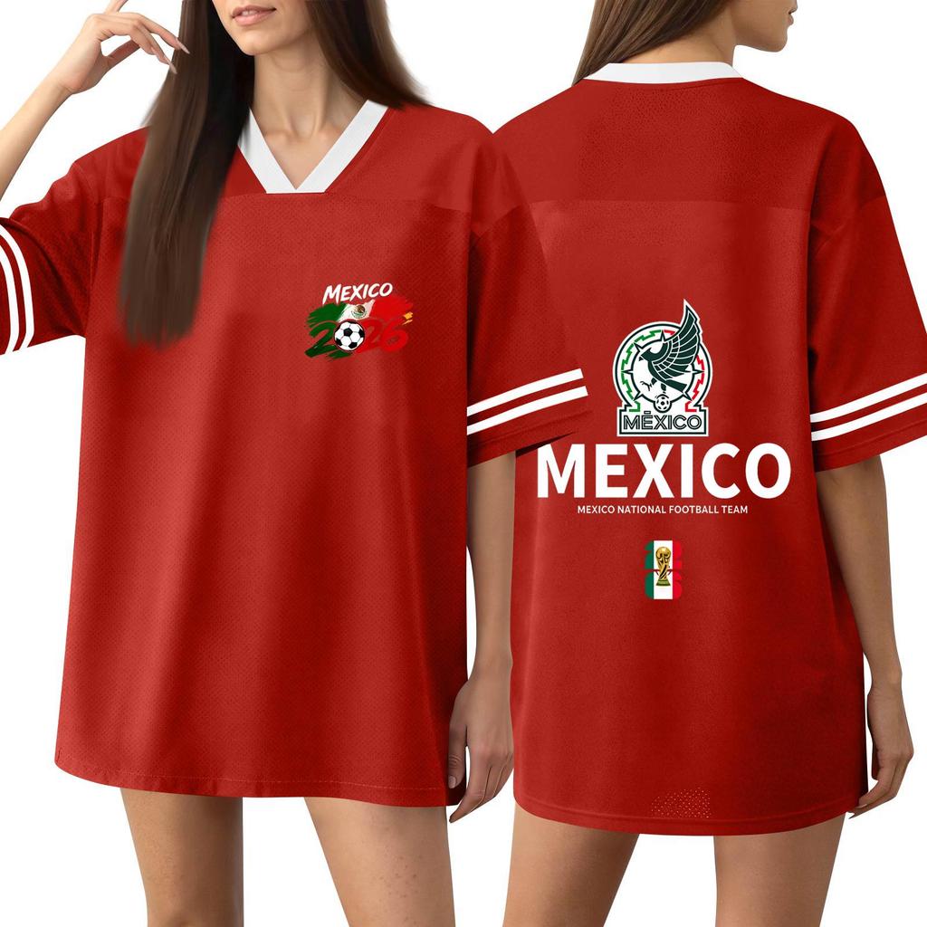 Women's V Neck Short Sleeve Sports Jersey Shirt Mexico National Football Team Soccer Fan Apparel World Cup 2026 Inspired Design