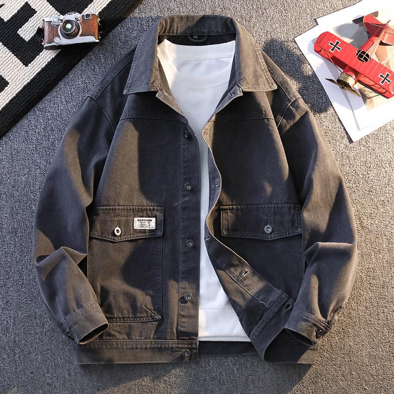 Новая осенняя джинсовая куртка Мужской рабочий топ Высококлассный лацкан Универсальная повседневная куртка