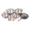 Pots Pans Set Woodgrain Model Stainless Steel Glass Phenolic Plastic with Ergonomic Handle Kitchen C