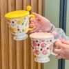 Керамическая кружка высокой ценности с крышкой и ложкой, милая кружка с фруктами для девочки, офисная кофейная кружка, подарок на день рождения