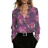 Women Oil‑painting Style Floral Print Lapel Long‑Sleeve Satin Blouse, Great for Daily Commute, Salon Party and Urban Casual Wear