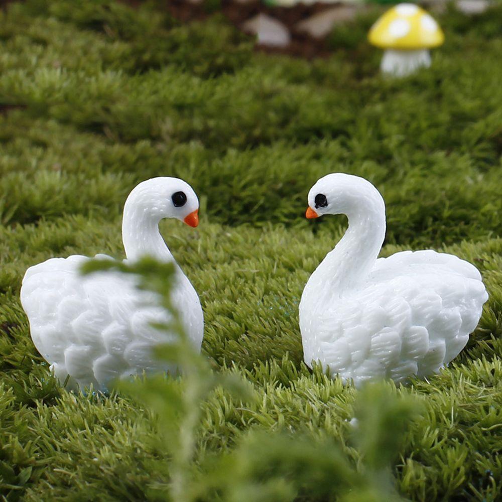 2PCS/Set Crafts Statue Micro Landscape Goose Model Swan Figurine Home Decor Miniature Animal