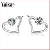 Heart-Shaped Silver-Plated Zircon Stud Earrings for Women: Shiny, Fashionable, Chinese-Style Design