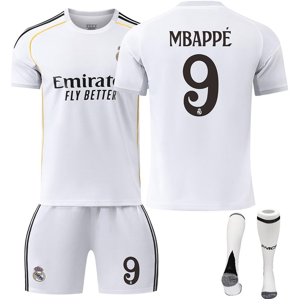 YSHT Real Madrid Mbappe Kids Soccer Jersey White Youth Sportswear
