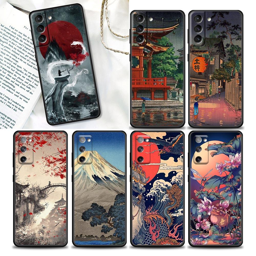 Чехол для телефона в японском стиле Арт Укиё-э для Samsung Galaxy S25 S24 Ultra S23 Plus S20 S21 FE S22 S24FE 5G Чехлы Черный Мягкая Крышка