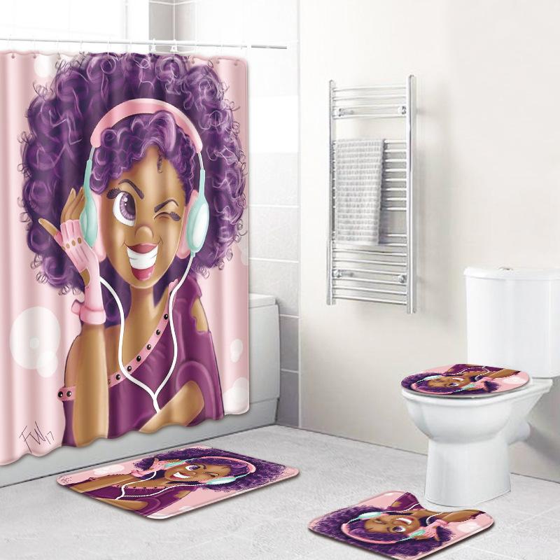 Printed Woman'S Head Pattern Bathroom Floor Mat Shower Curtain Carpet Combination E-Commerce