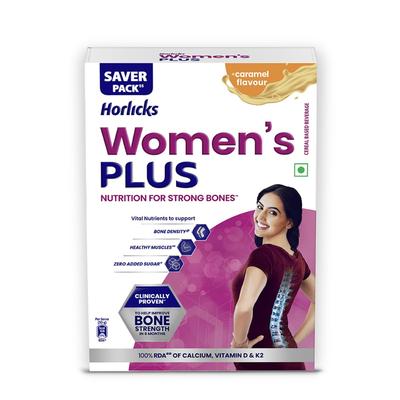 Horlicks Women's Plus Карамель Напиток для здоровья Запас 400г | Высокое содержание кальция и витамина D для женщин