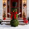 Christmas Snowman Topiary Artificial Snowman Shaped Topiary Tree with Bow And Hat Outdoor Boxwood Topiary with Stake for Home Porch Decor
