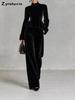 Женский золотой бархатный комплект: топ с длинным рукавом и брюки клеш для осени и зимы