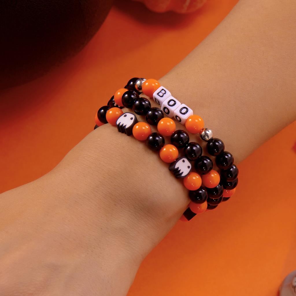 3Pcs Halloween Beaded Bracelet Set for Women Vintage Gothic Spider Ghost Pumpkin Skeleton Pendant Bangle Jewelry Gift