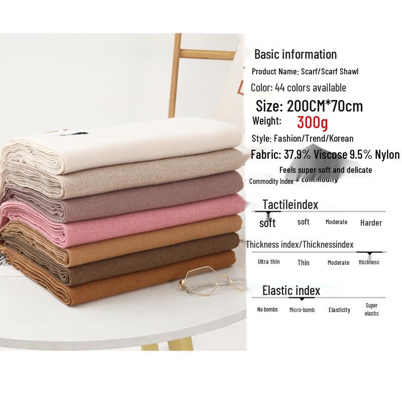 Women's Warm Wool-Feel Faux Cashmere Scarf - Thick, Plain Color Shawl for Autumn/Winter