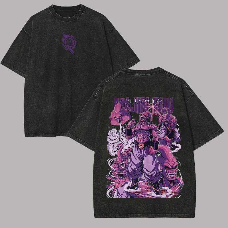Majin Buu T Shirt Men Acid Wash Oversized Anime Kid Buu Purple Cotton Vintage Gym Streetwear Evil Form Graphic Back Tee Top
