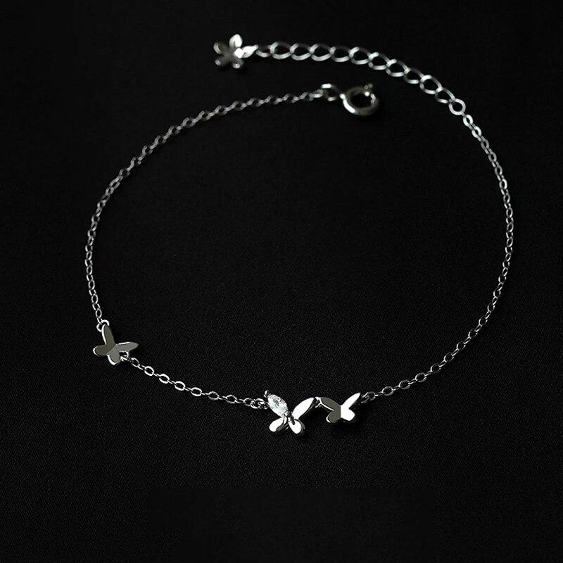 925 Sterling Silver Link Chain Zircon Butterfly Charm Bracelet for Women Girls Party Jewelry Pulseras Mujer Sl190
