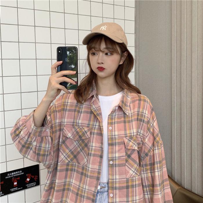 Клетчатые рубашки, женские рубашки с длинным рукавом, летняя солнцезащитная милая верхняя одежда, модные простые универсальные свободные студенческие блузки в корейском стиле, новинка