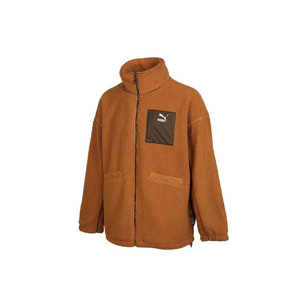 Puma Color Block Pocket Letter Logo Patch Retro Sports Jacket Unisex Jacket Brown 539750-74