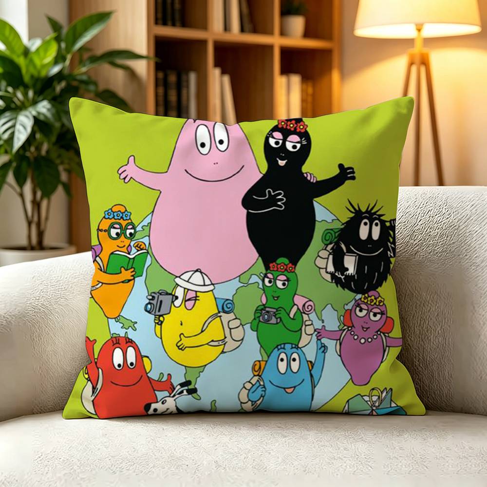 BBarbapapa Whole Family Cute Cartoon Pillow Case Square DoubleSided Sofa Cushion Cover Bedroom Bedside Pillow