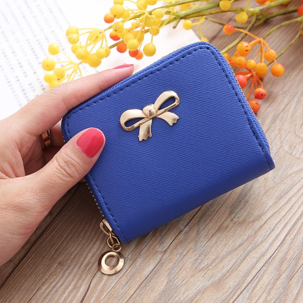 Durable Bow Cosmetic Bag Portable Solid Color Coin Purse Zipper Sanitary Napkins Organizer