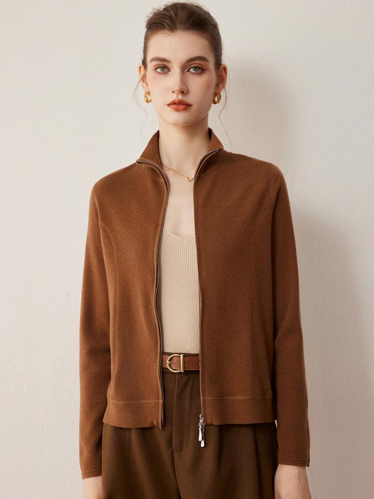 Women's Slim-fit Elegant Merino Wool Zip Cardigan - Autumn/Winter 2026 Collection