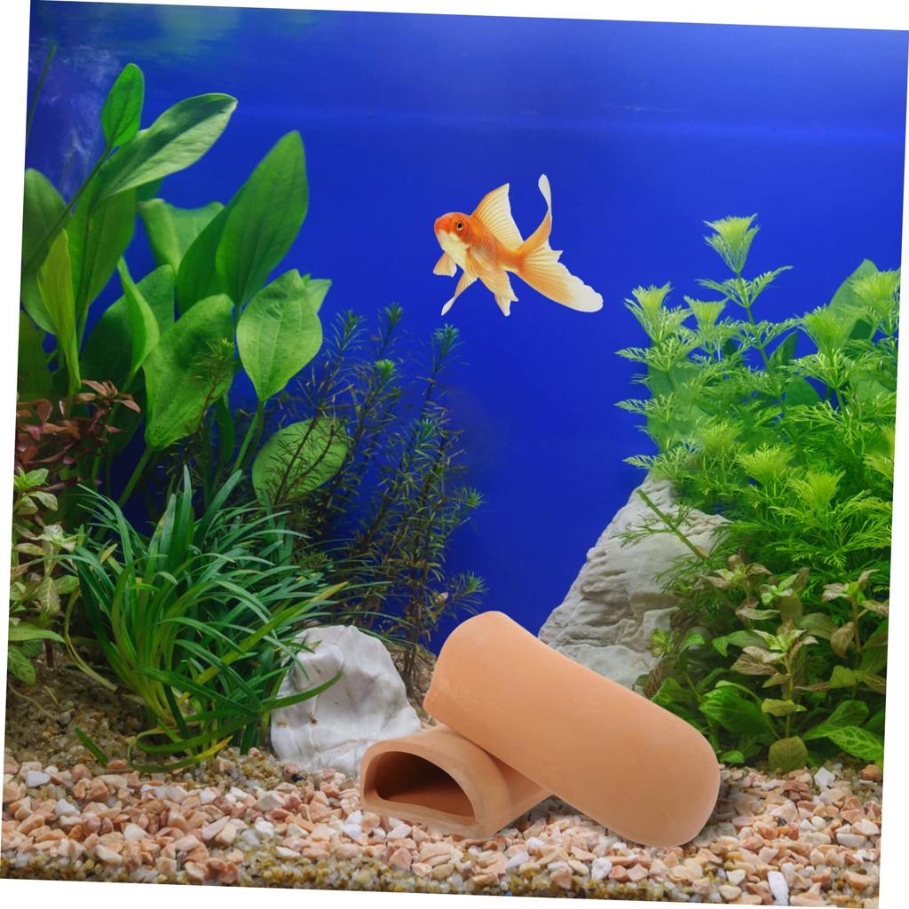 2-Piece Ceramic Fish and Shrimp Breeding Caves Aquarium Decor, Khaki Hiding Places for Cichlid, 4.92 x 2.55 x 1.57 Inches Underwater Landscape