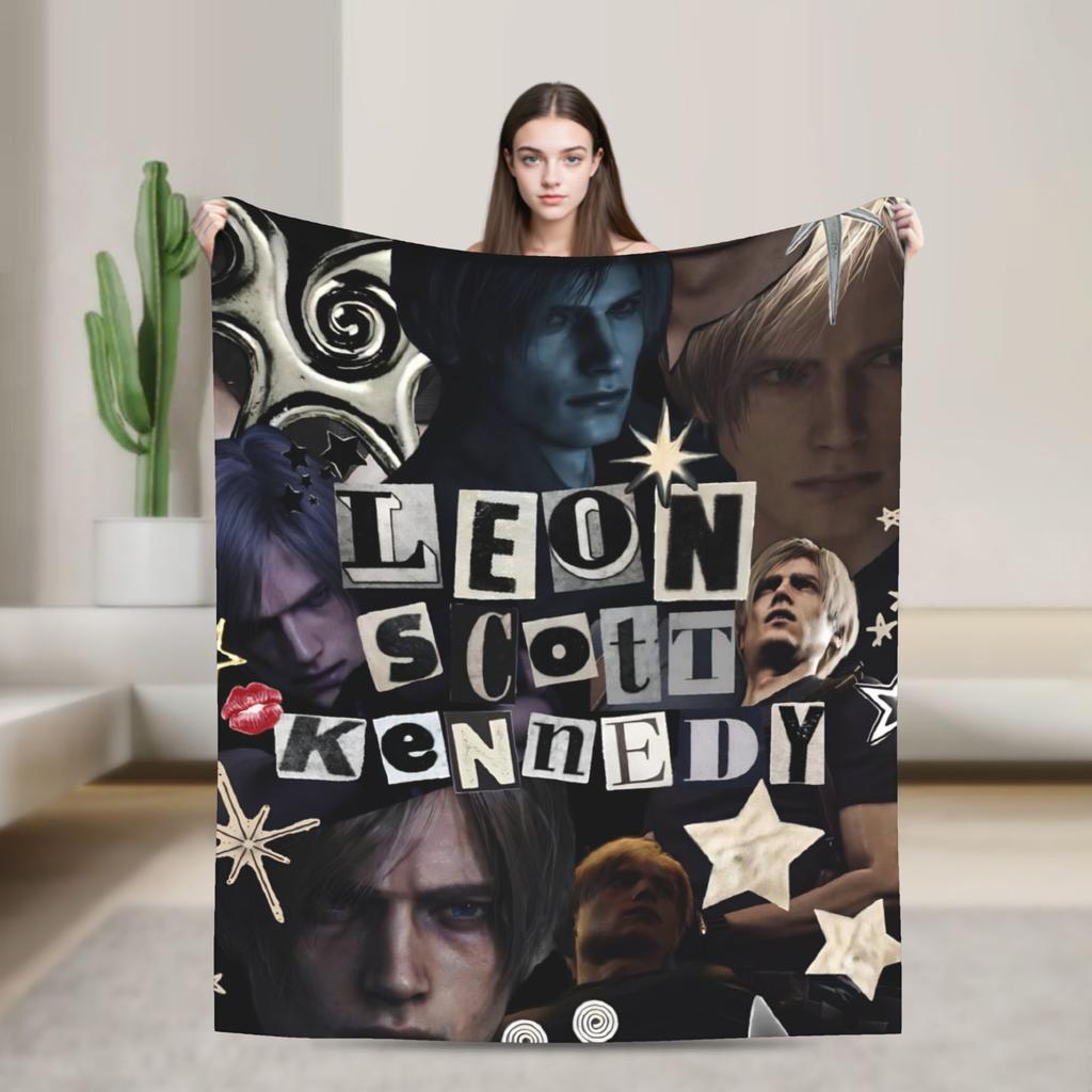 Leon Kennedy Resident Evil Warm Soft Blanket Picnic Plush Bedding Throws Fashion Outdoor Flannel Bedspread Sofa Bed Cover