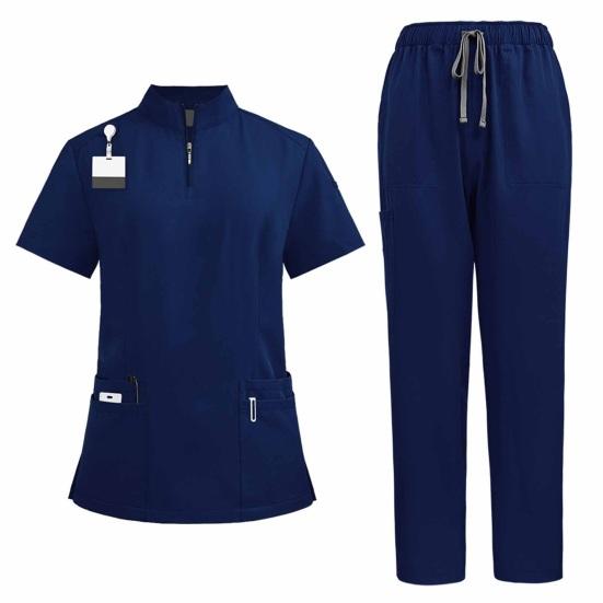 2Pcs Nurse Uniform Scrubs Set for Nurse Doctor Hospital Staff Jogger Suit with Multi Pocket Top Pants Stretchy Comfortable Workwear for Medical