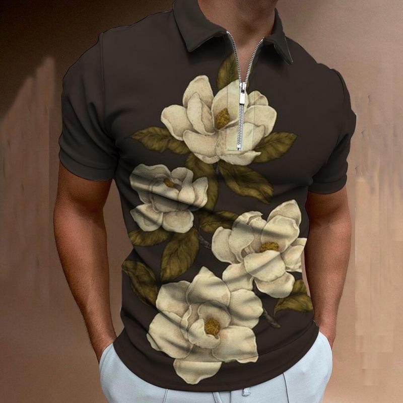 Мужская футболка-поло на молнии 3D, принт на лацкане, пуловер с коротким рукавом, повседневная одежда