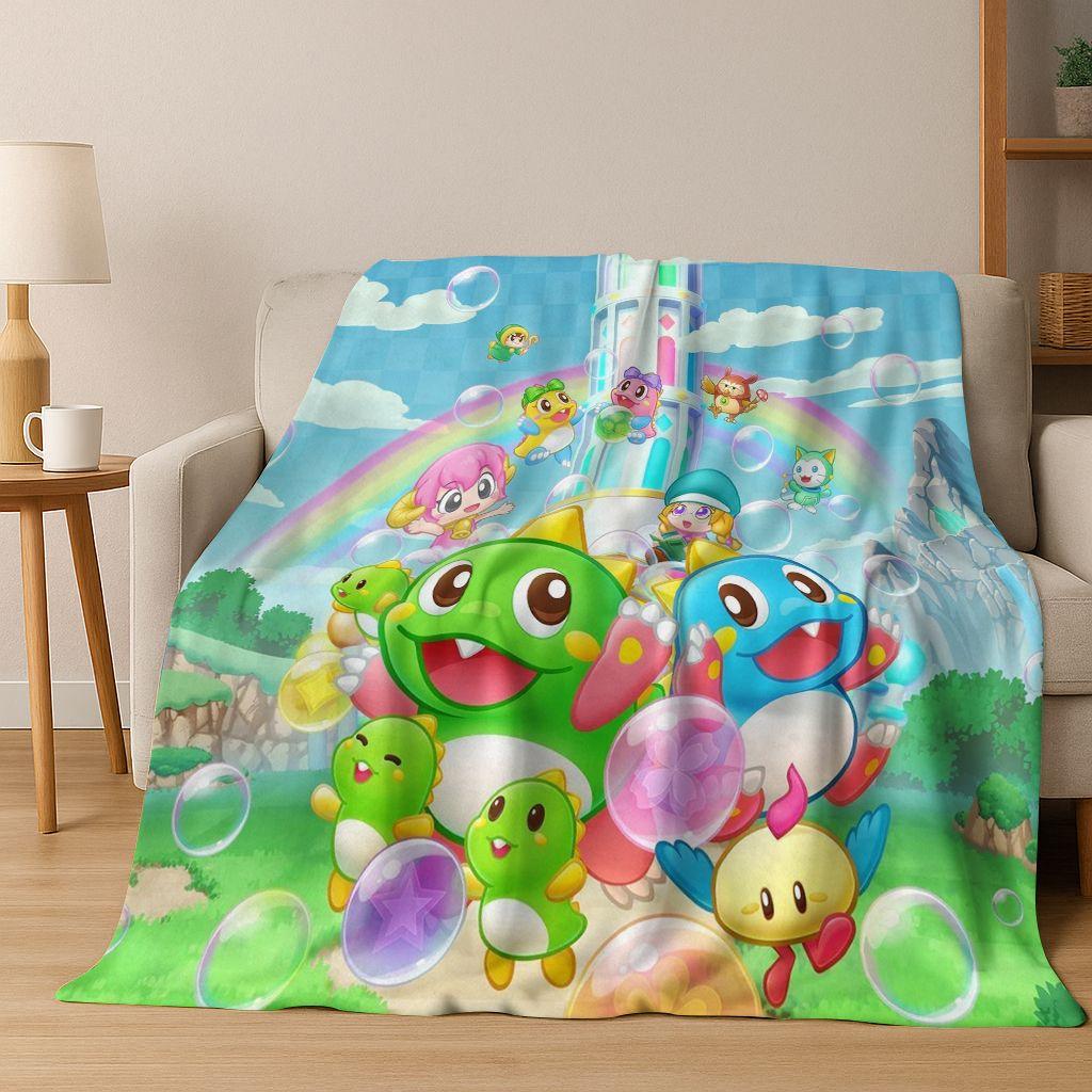 3D Retro Game Bubble Bobble Cartoon Flannel Blanket,Cozy Soft Throw Blanket for Home Bedroom Bed Sofa Picnic Cover Gift Kids