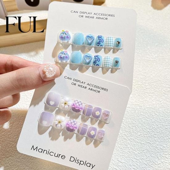 Kids Fun Nail Art 12Pcs Cartoon Stickers Cute Flower Cloud Heart Children Party Decorations Pattern Rhinestones Decals Self-adhesive Fake Nails