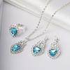 Heart Jewelry Set for Women Shiny Rhinestone Heart Necklace Earrings Ring Set Bridal Wedding Jewelry Accessory