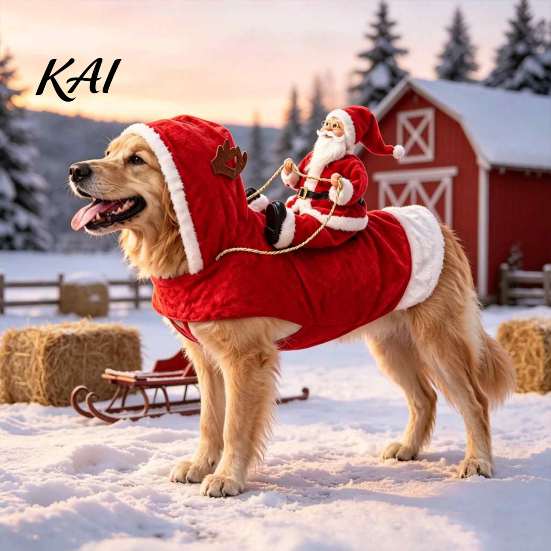Comfortable Polyester Cotton Pet Suit Santa Rider Dog Costume, Christmas Outfit with Adjustable Closure, Funny Cute Party Clothing Holiday Apparel for