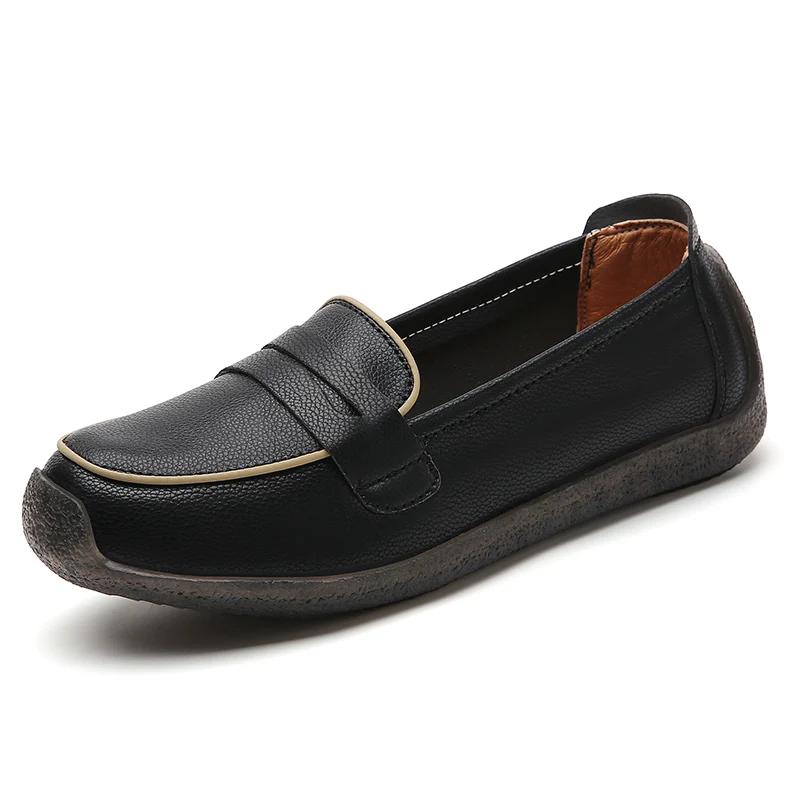 Плоские мягкие кожаные мокасины женские повседневные прогулочные легкие женские туфли больших размеров для работы и отдыха, дышащие, новые весна/лето