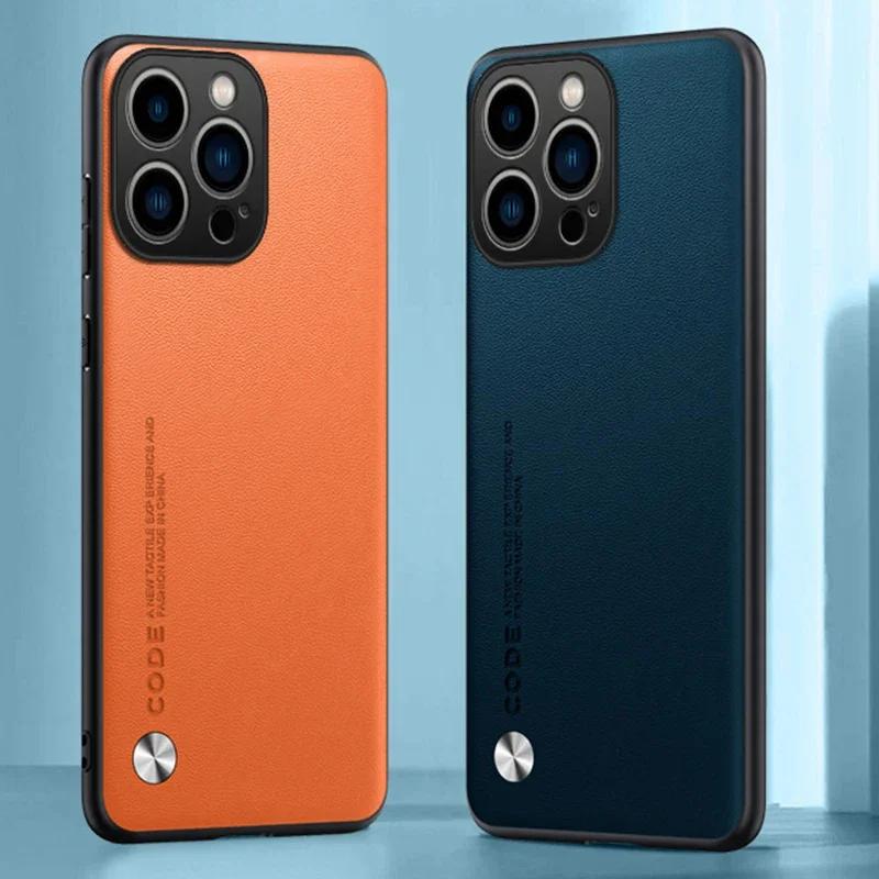 EUCAGR Роскошный чехол для телефона из ПУ-кожи для iPhone 17 Pro Max 17E 16E 15 14 13mini 12 Pro Max Однотонная кожаная ударопрочная мягкая задняя крышка