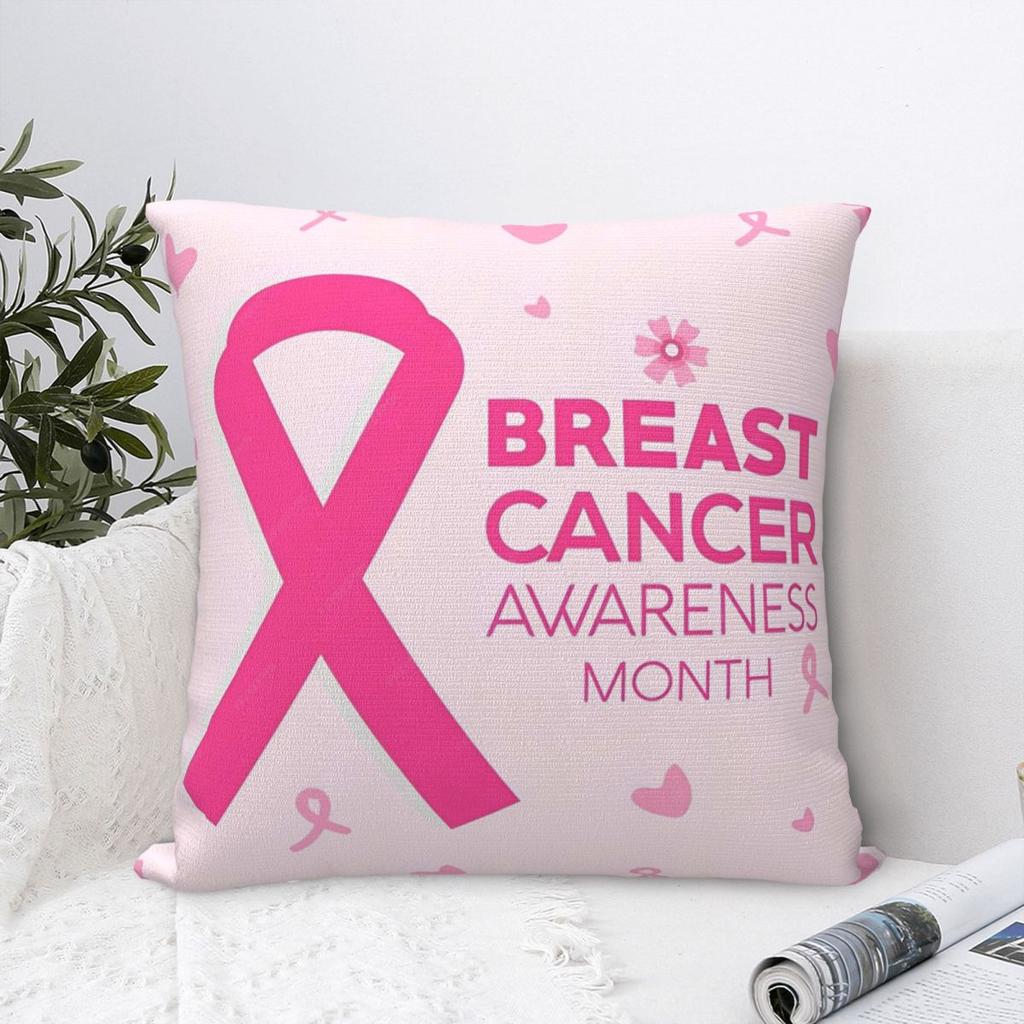 Breast Cancer Awareness Month Square Pillow Case Ribbon Cushion Cover Custom Decorative Throw Pillow Case Cover for Home 18