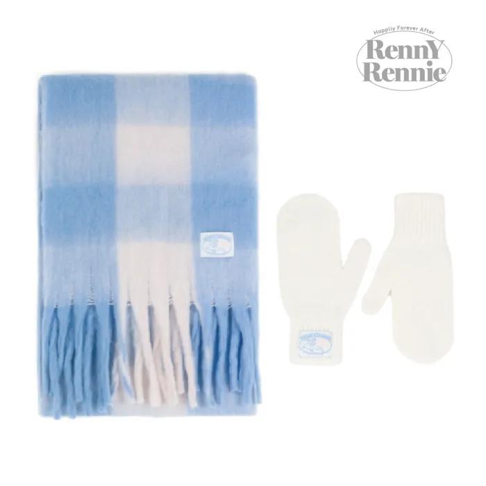 [SET] Fairy Cotton Check Scarf (Select 1 of 5) + Angora Fluffy Wool Gloves (Select 1 of 4)