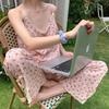 Летний пижамный комплект из хлопковой смеси с цветочным рисунком: Симпатичная, легкая, домашняя одежда для женщин, подходящая для отдыха на открытом воздухе