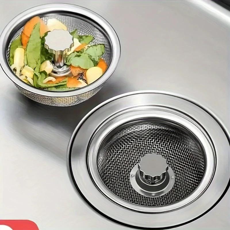 Kitchen Sink Strainers With Handle Stopper Sink Drain Basket Stainless Steel Mesh Filter Waste Hole Trap Strainer