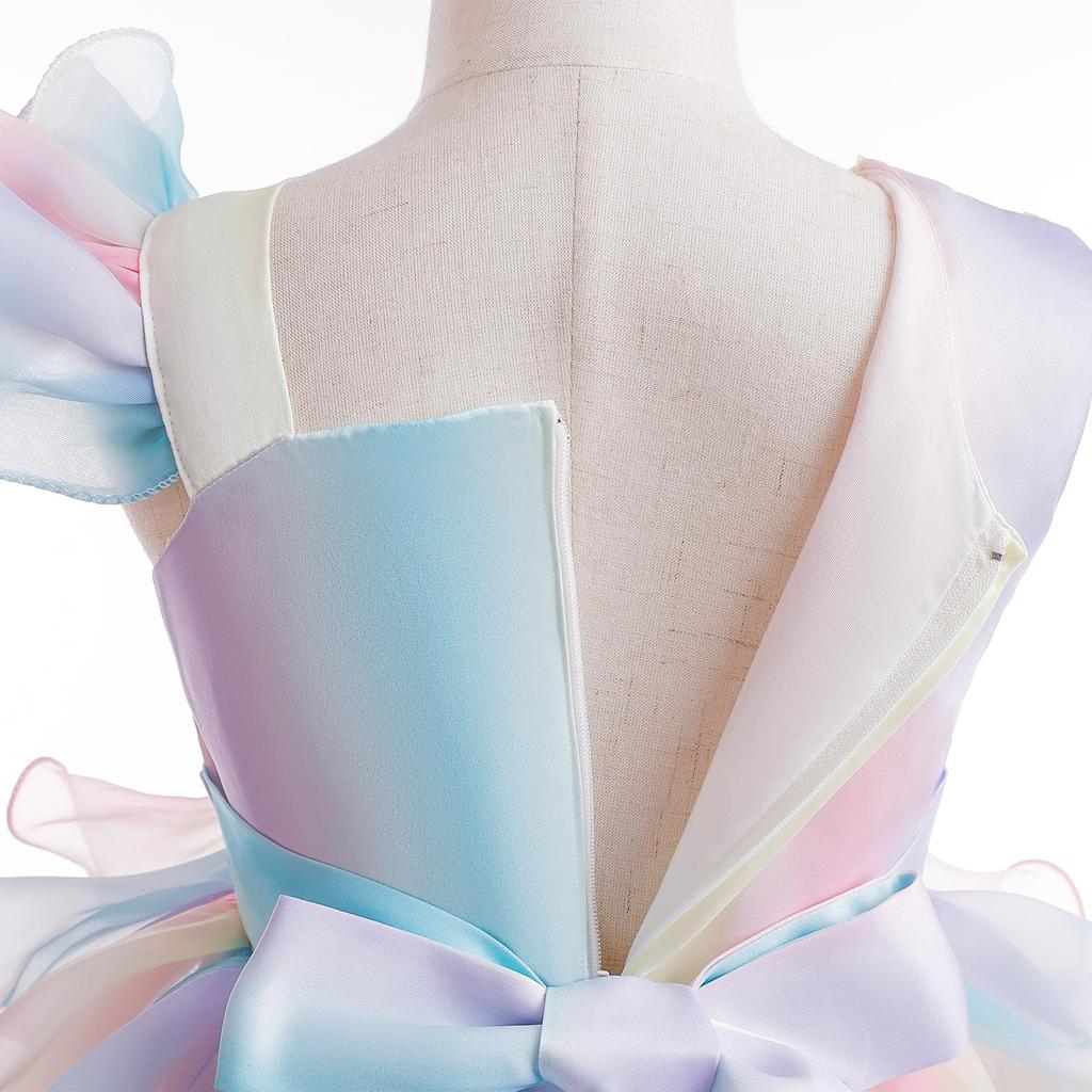 Miipat Rainbow Party Dress with Sequins and Perfect for Formal and Size Kids' Dress, Off-the-Shoulder Ribbons, Occasions, Recitals, Birthdays,