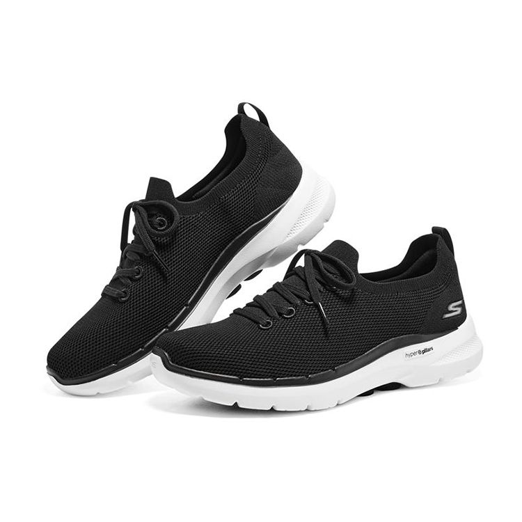 Skechers Go Walk 6 Hyper Burst Ткань Минималистичные Универсальные Пена Технология Без Шнуровки Спортивные Низкие Повседневная Обувь Мужские кроссовки Черный Белый 216272-BKW