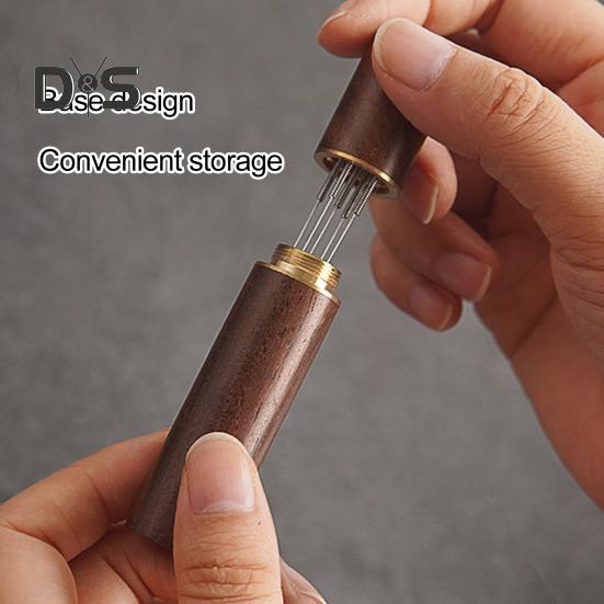 Мешалка для порошка эспрессо с деревянной ручкой, 5 игл, практичный игольчатый инструмент для распределения кофейного порошка